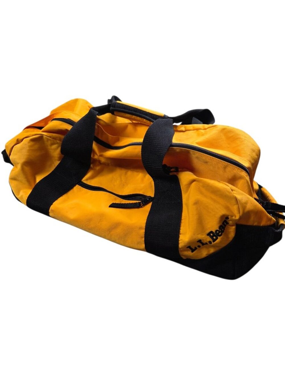 LL Bean Duffle Bag Yellow Black Sling Strap Midsize